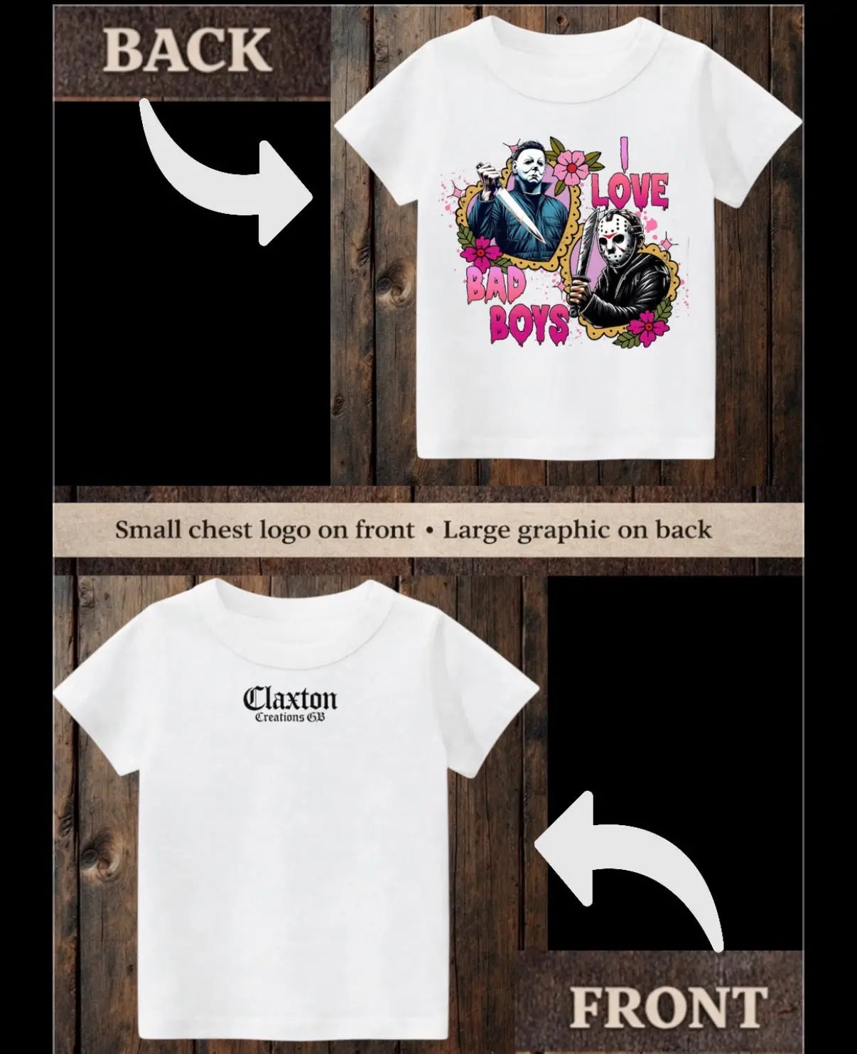 ClaxtoncreationsGB- I love bad boys horror-white tee Claxton Creations GB