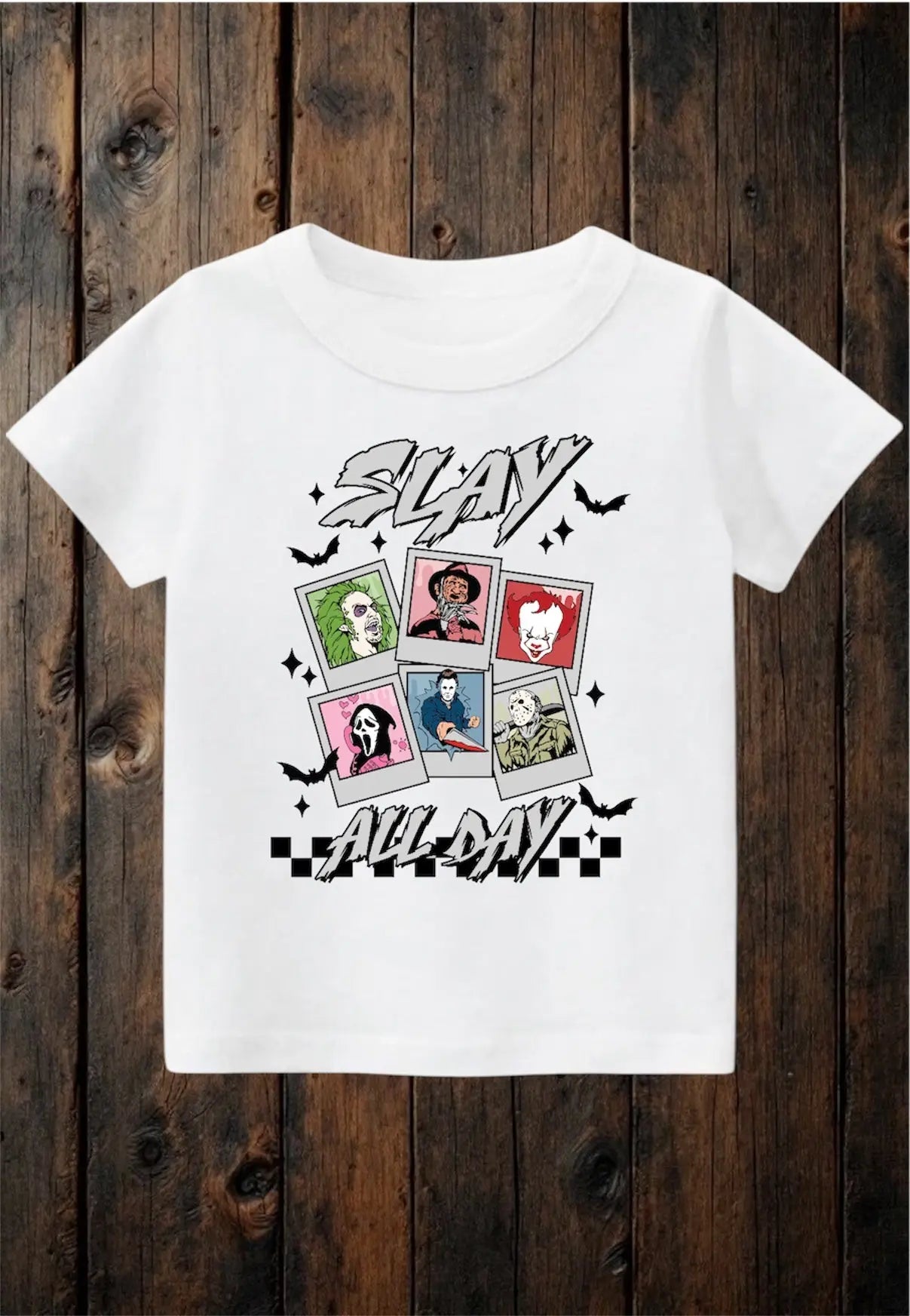 Tiny terrors- Horror Slay all day- white Tee Claxton Creations GB