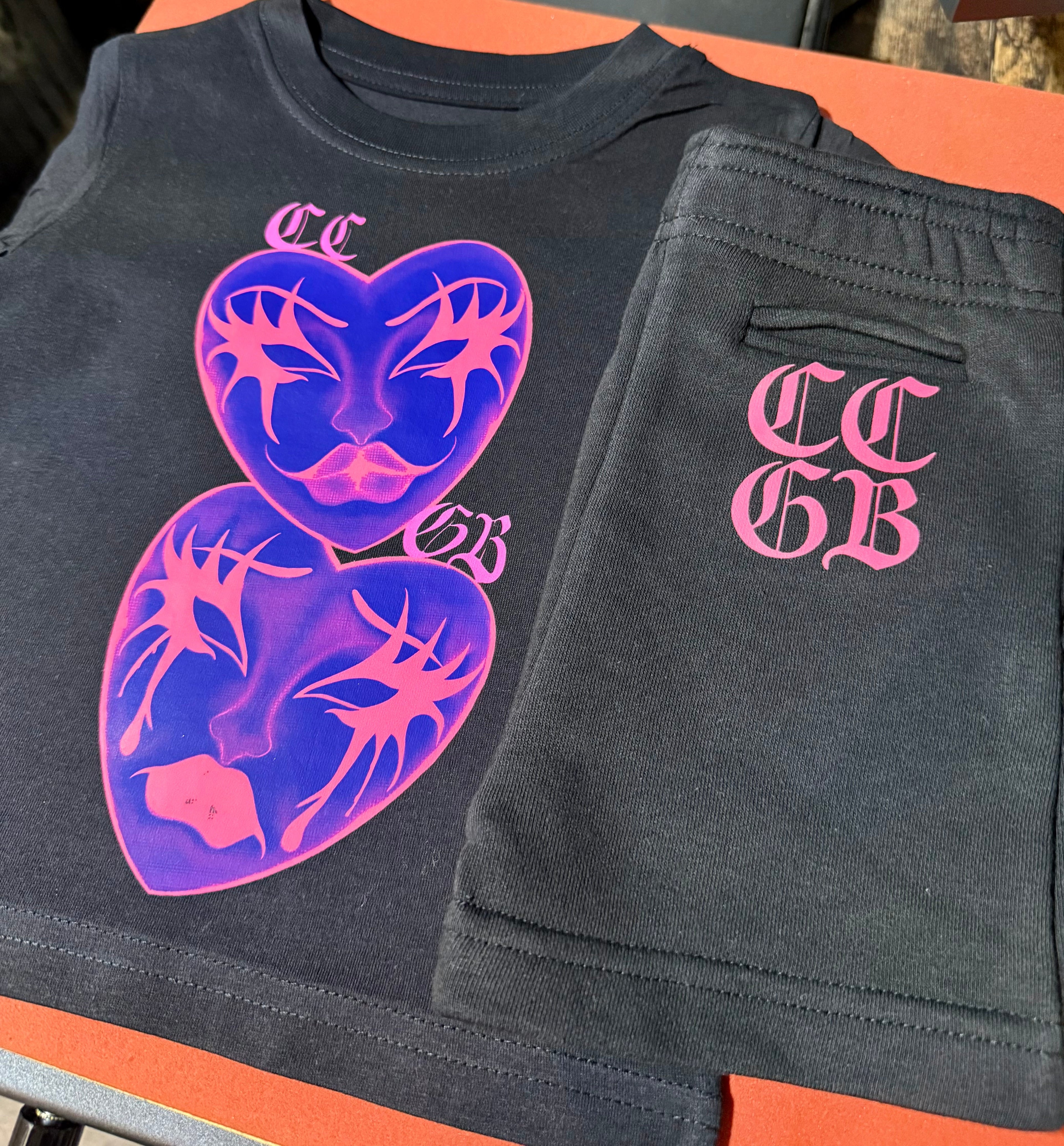 Twisted Mini Hearts 💖kids CCGB black Co-ord T-shirt & shorts set🖤 (Copy) Claxton Creations GB