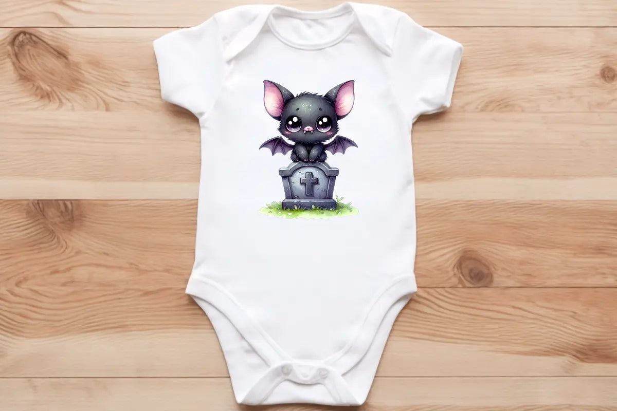Graveyard 🪦 baby bat 🦇 baby vest🖤🦔 Claxton Creations GB
