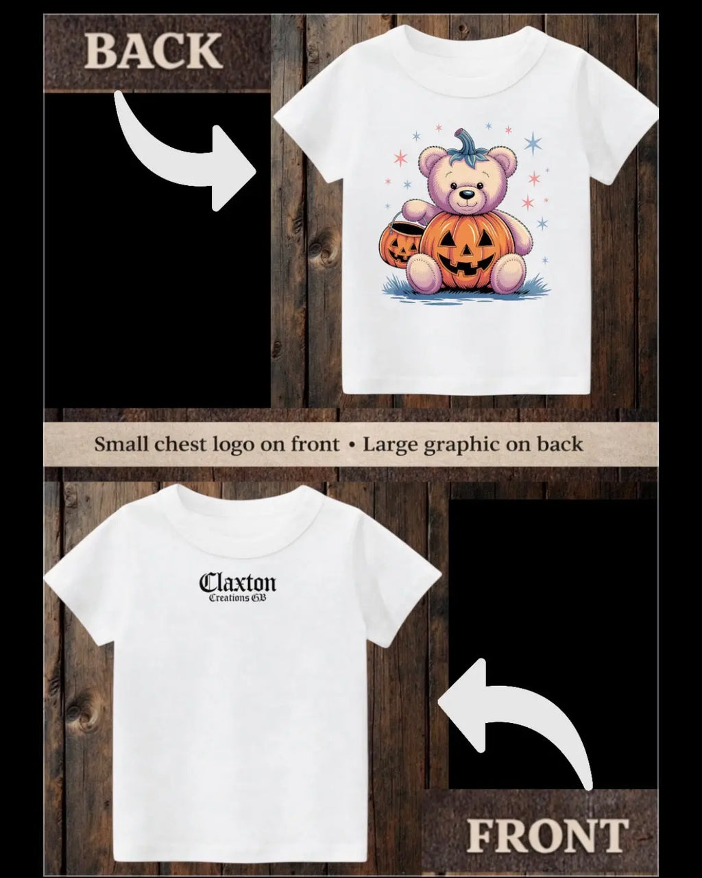 Tiny terrors- Pumpkin 🎃 bear - white Tee Claxton Creations GB