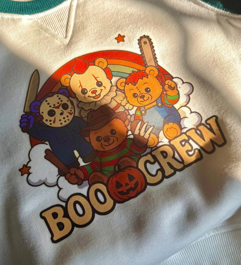 Child Boo🎃Crew print spooky green & white sweater Claxton Creations GB
