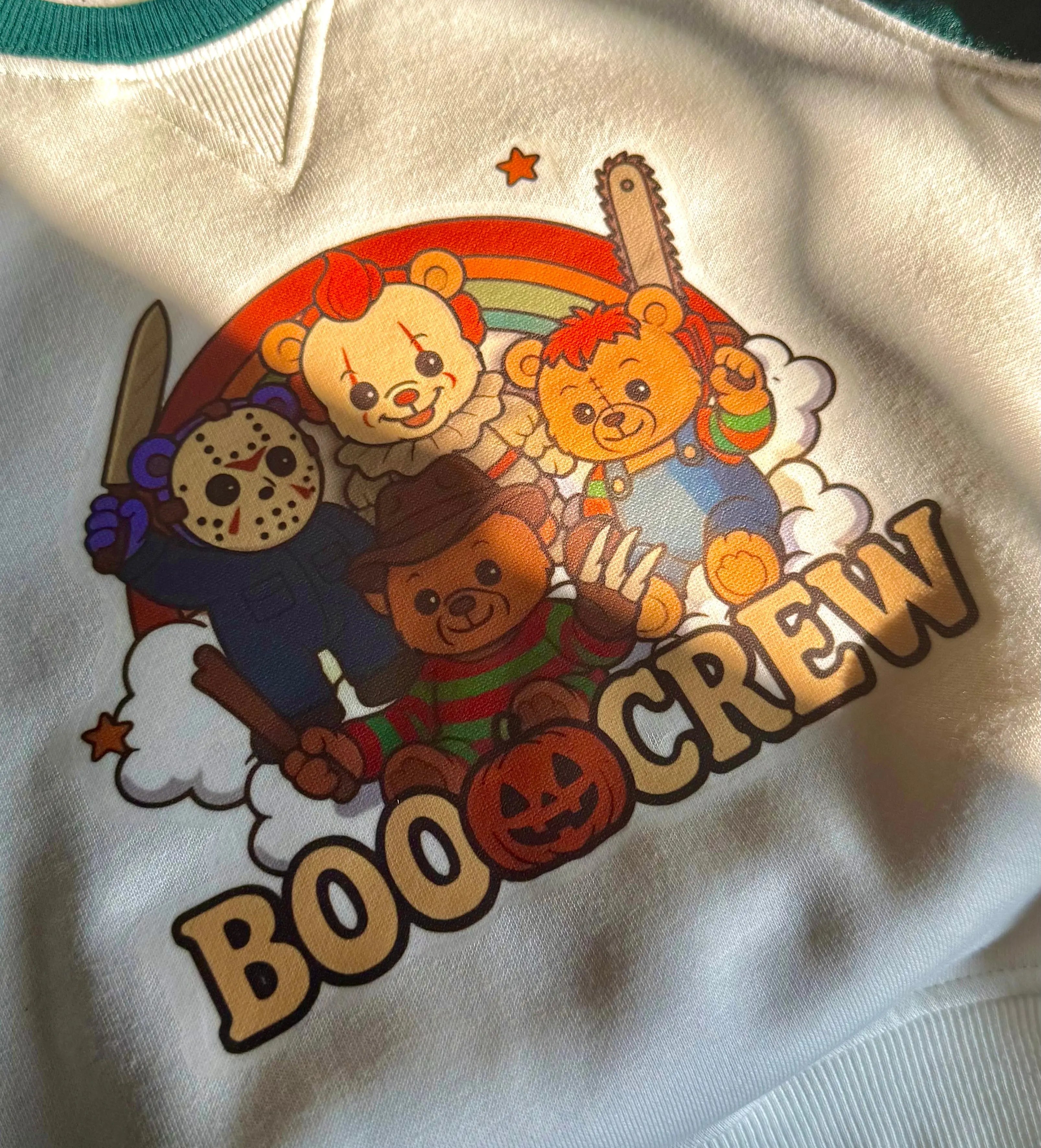Child Boo🎃Crew print spooky green & white sweater Claxton Creations GB