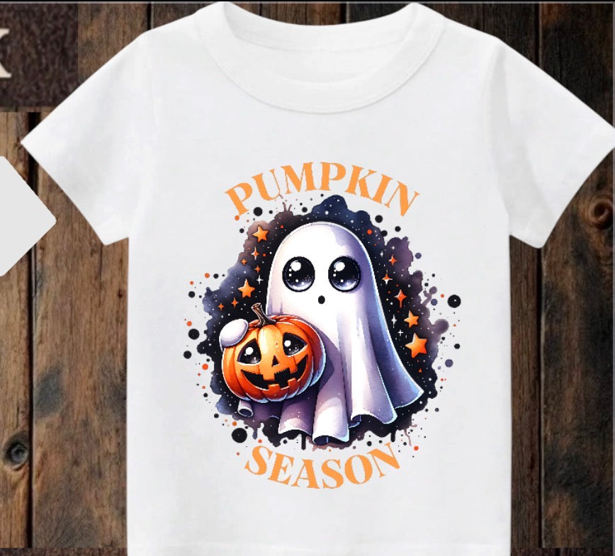Tiny terror Tee- cute baby ghost pumpkin 🎃 season dark watercolour