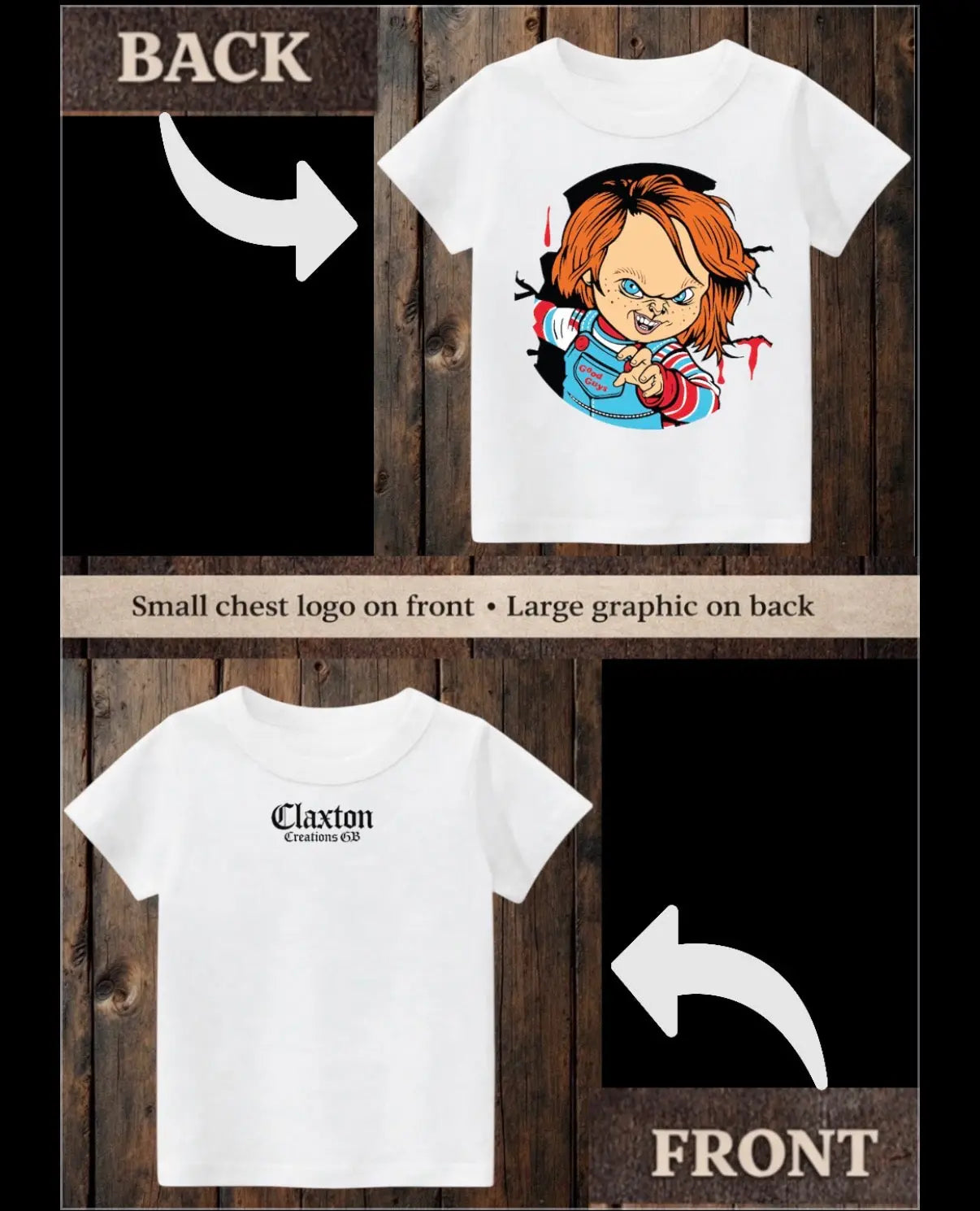 ClaxtoncreationsGB-peekaboo Chucky doll white Tee Claxton Creations GB