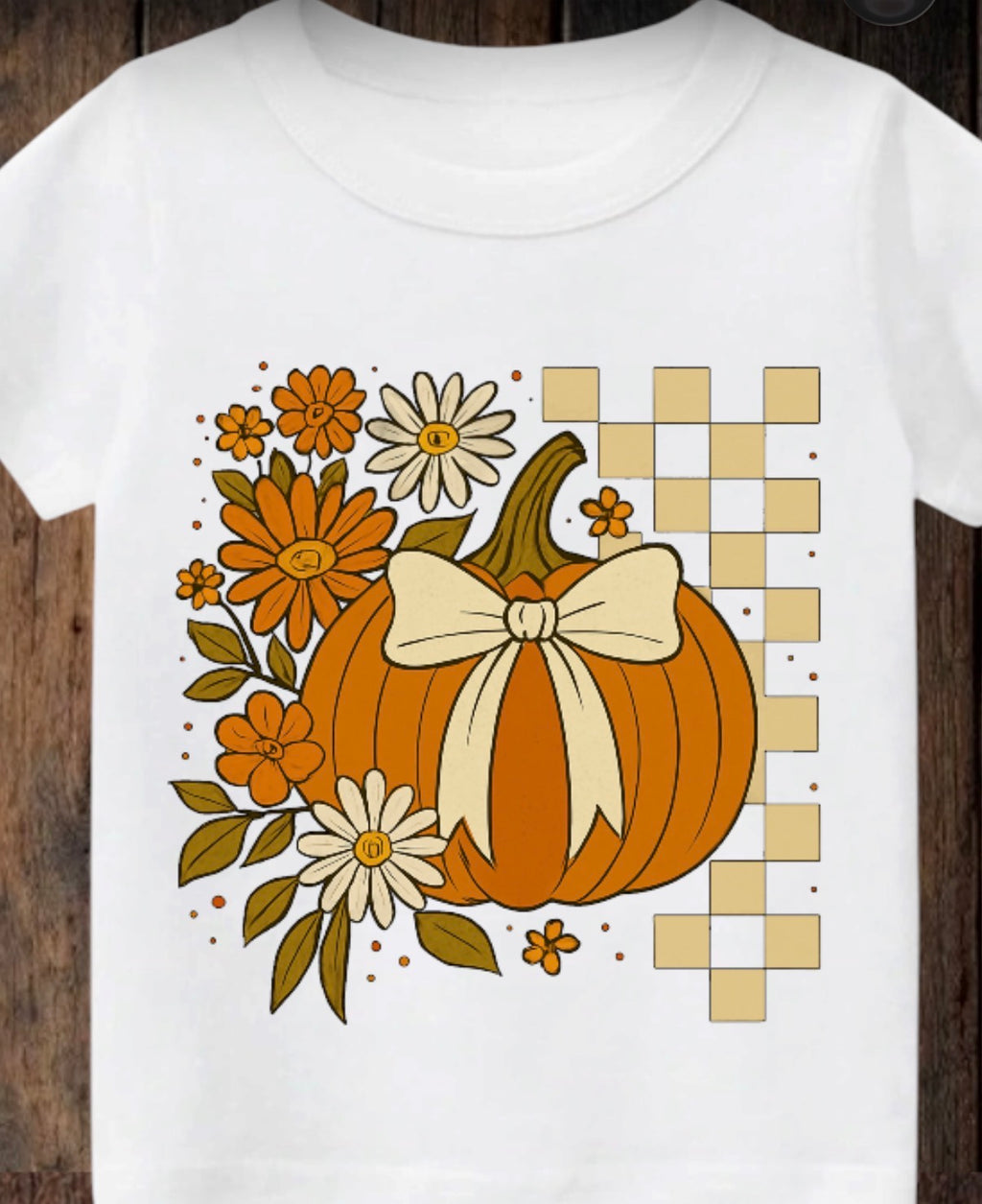 Tiny terror Tee- checkered bow pumpkin🎃