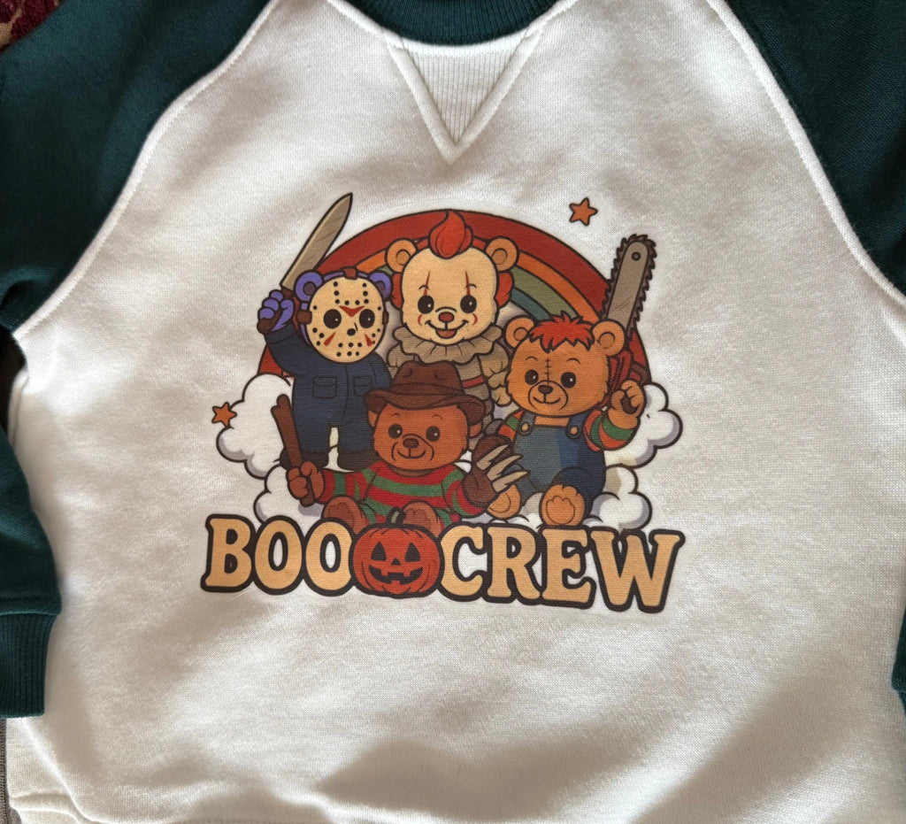 Child Boo🎃Crew print spooky green & white sweater Claxton Creations GB