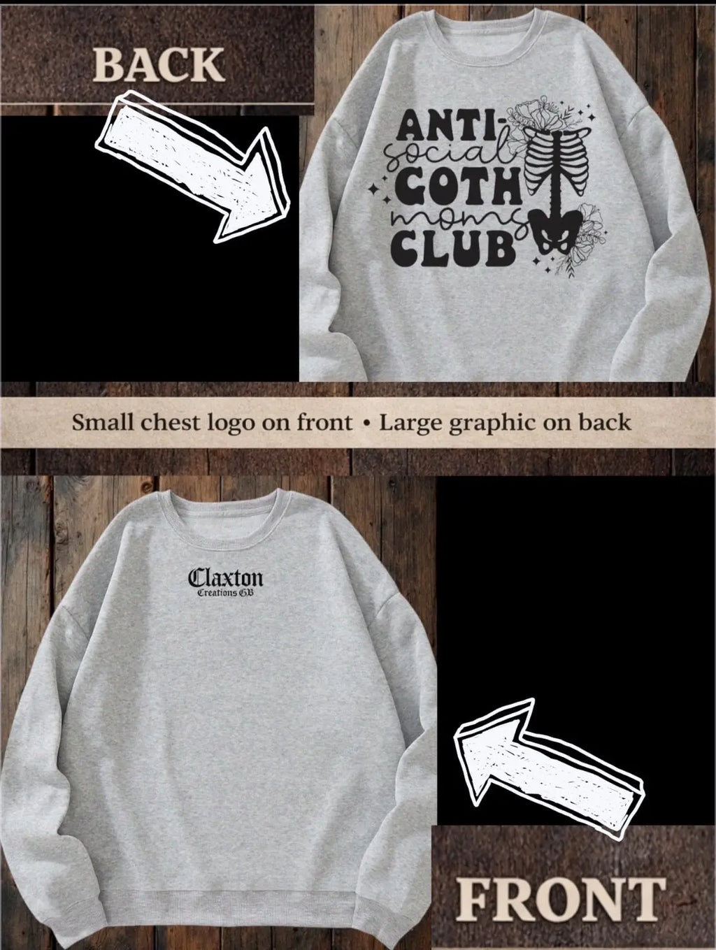 ClaxtoncreationsGB- Antisocial goth moms club grey sweater Claxton Creations GB