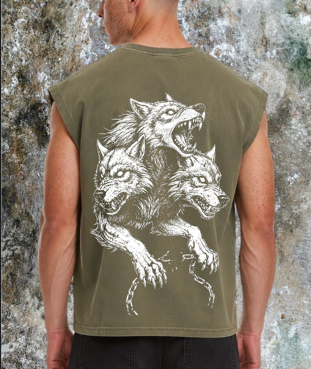 Men’s Cropped vintage Cerberus 🐾washed sleeveless vest🖤 Claxton Creations GB