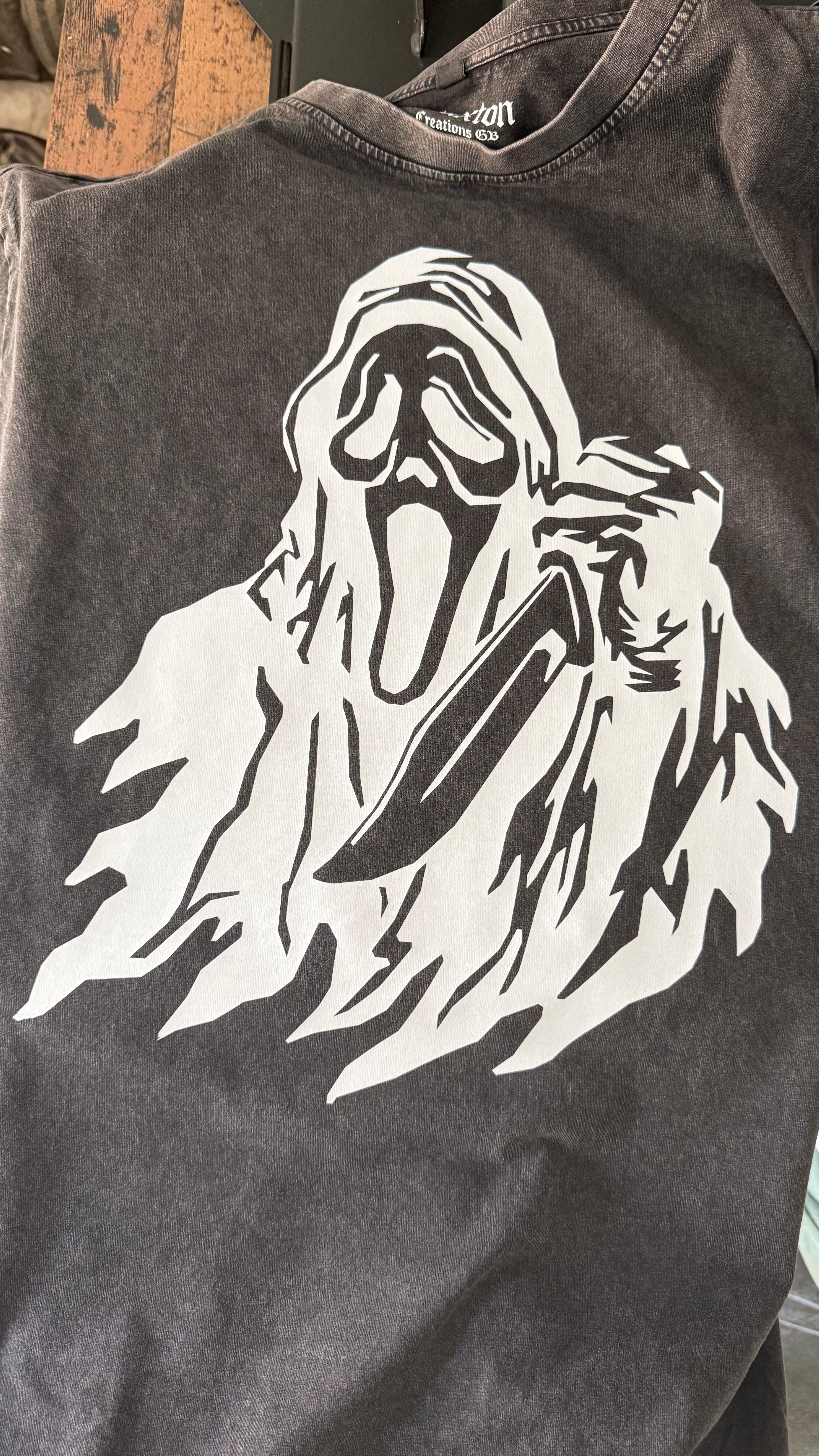 The Scream-Women’s Black Women’s oversized acid wash tee👻🖤 Claxton Creations GB