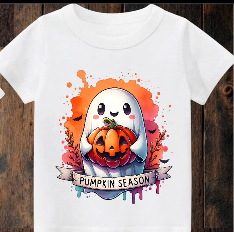 Tiny terror Tee- cute baby ghost 👻 pumpkin 🎃 season bright watercolour