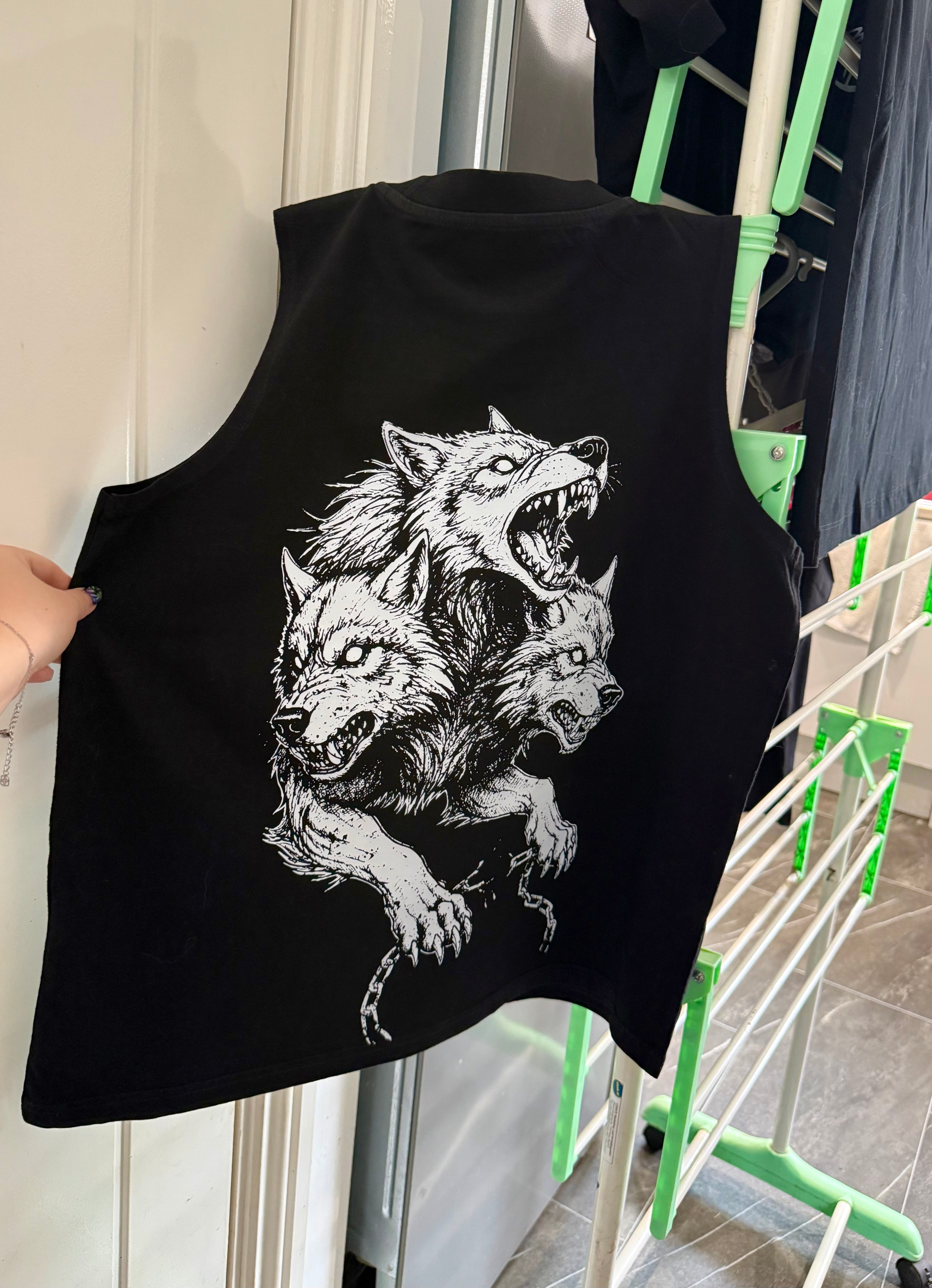 Women’s vintage Cerberus 🐾washed sleeveless vest🖤 Claxton Creations GB