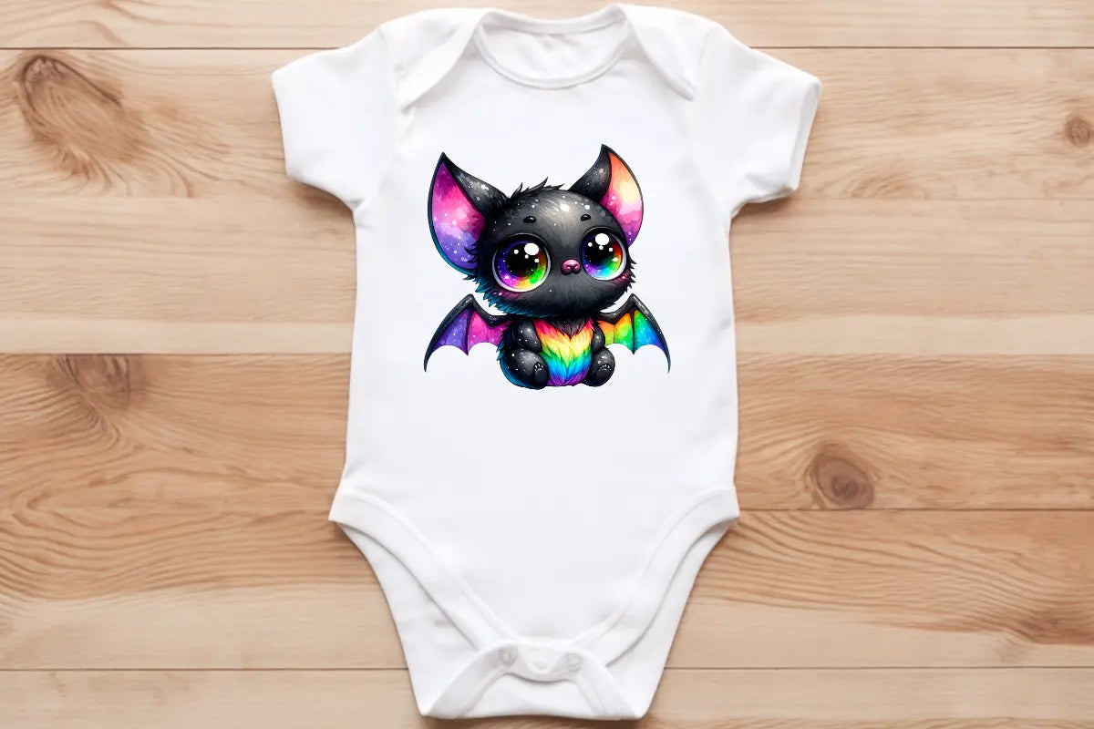 Black rainbow 🌈 bat pup🦇 baby vest🖤🦔 Claxton Creations GB