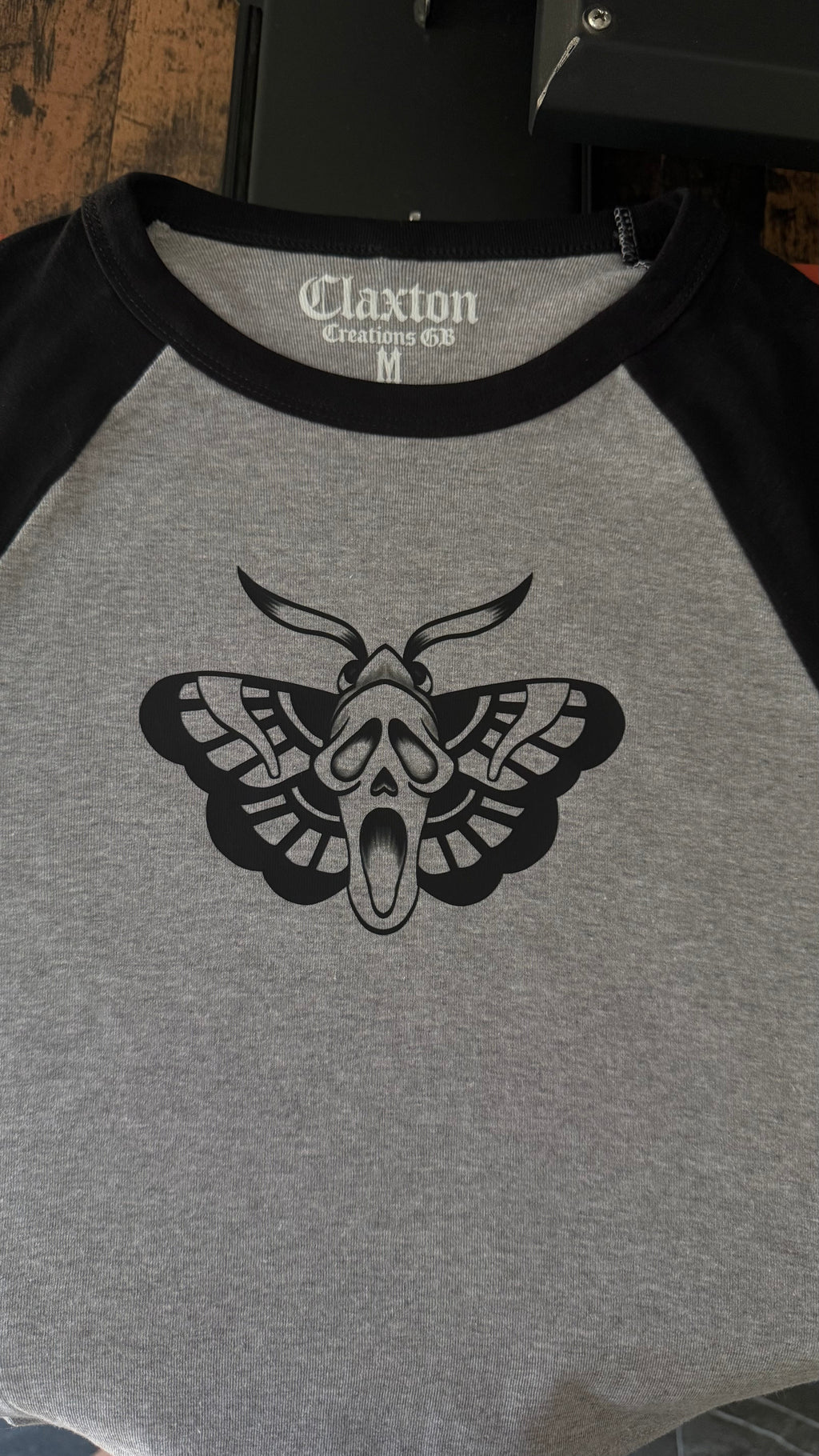 👻 SCREAMOTH — Women’s Micro-Rib Raglan Baby T-Shirt 🦋- Athletic Heather & Black Claxton Creations GB