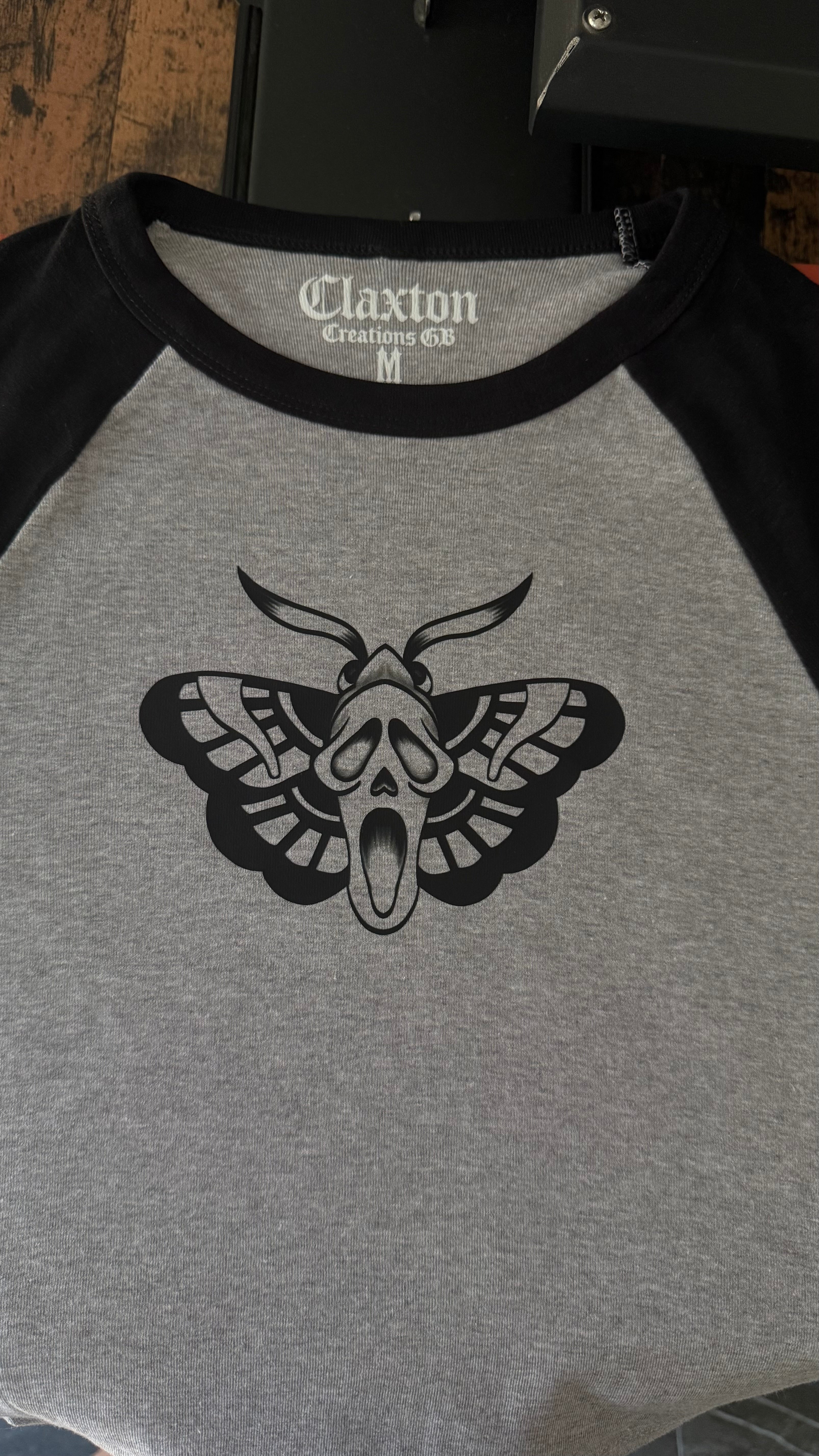 👻 SCREAMOTH — Women’s Micro-Rib Raglan Baby T-Shirt 🦋- Athletic Heather & Black Claxton Creations GB
