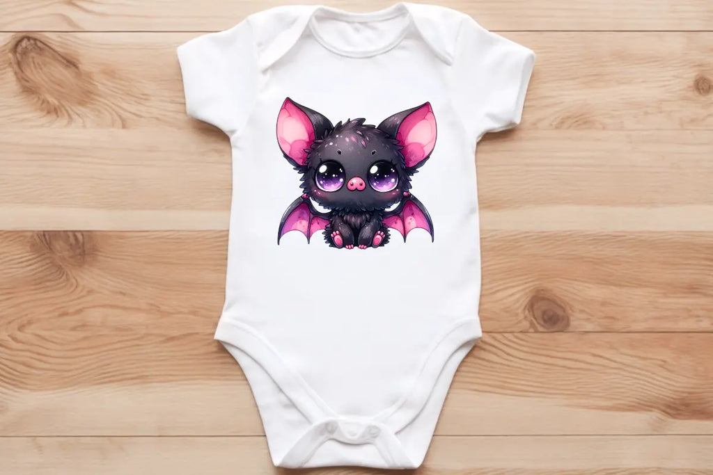 pink & black bat pup🦇 baby vest🖤🦔 Claxton Creations GB