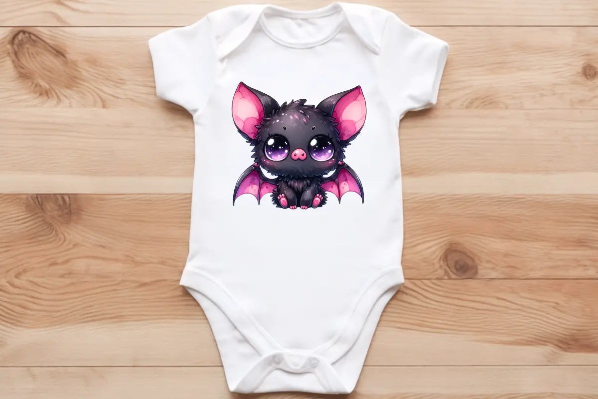 pink & black bat pup🦇 baby vest🖤🦔 Claxton Creations GB