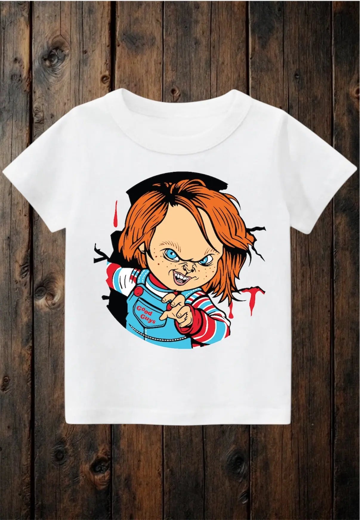 ClaxtoncreationsGB-peekaboo Chucky doll white Tee Claxton Creations GB