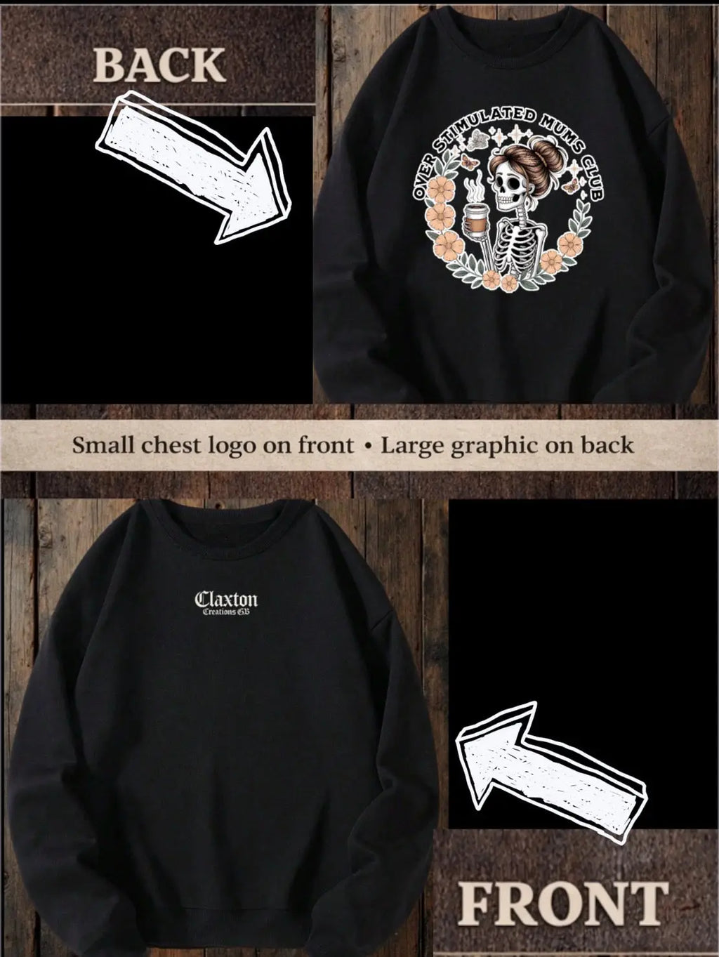 ClaxtoncreationsGB- black overstimulated mums club Black sweater Claxton Creations GB