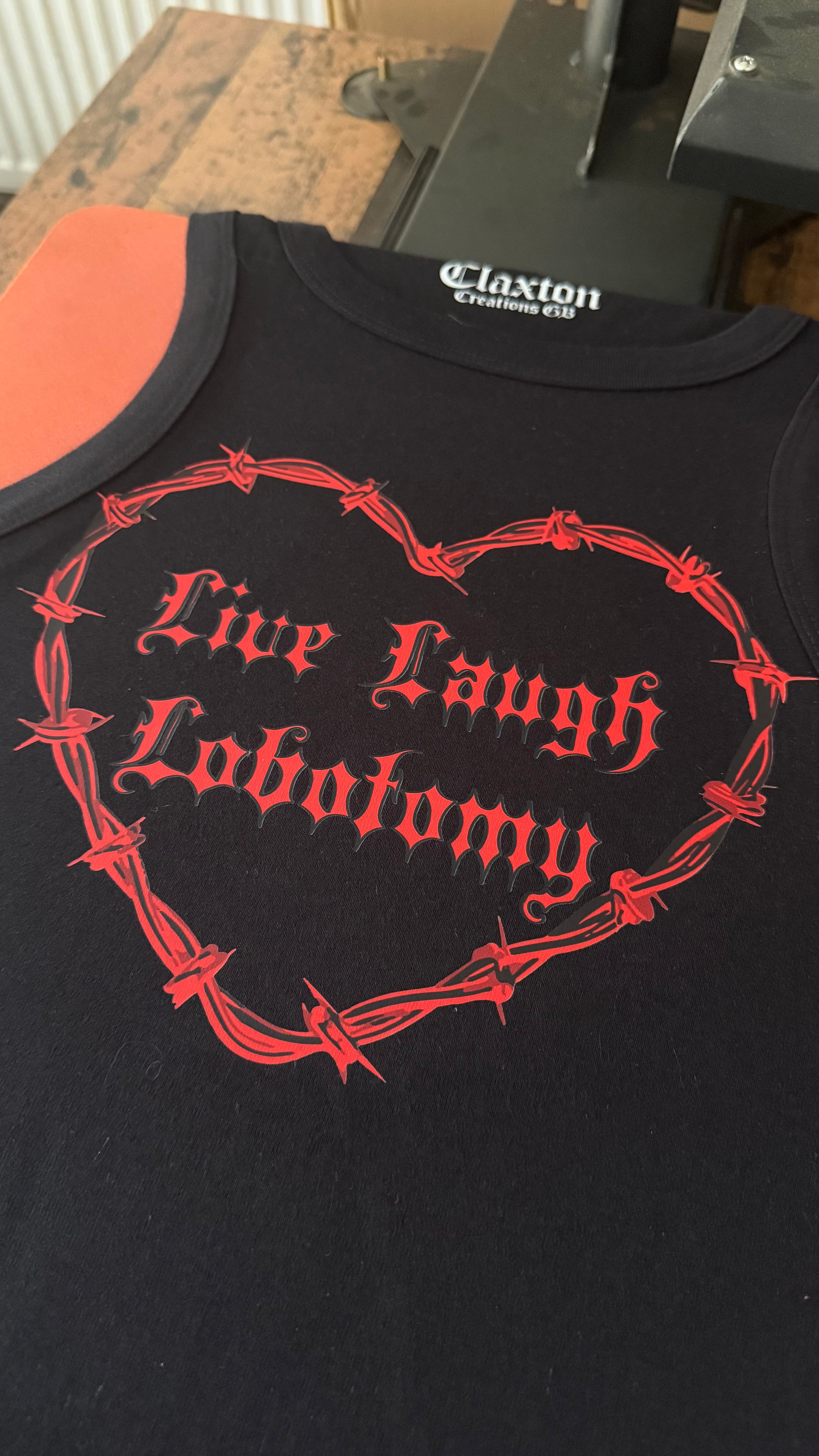 Live, Laugh, Lobotomy❤️ racer cropped Tee Claxton Creations GB