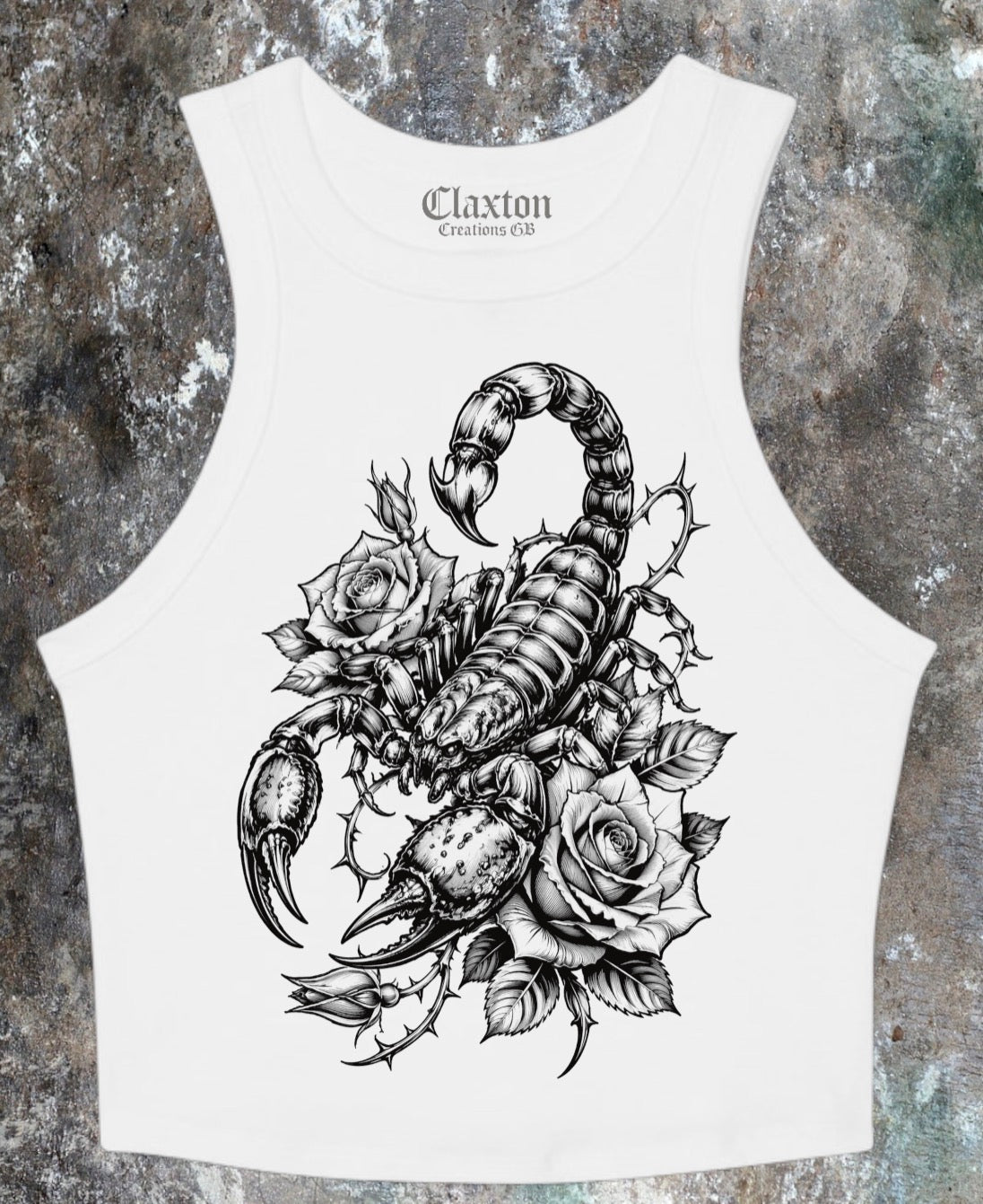Venomous Bloom WhiteRacer Crop Tee 🦂🌹 Claxton Creations GB