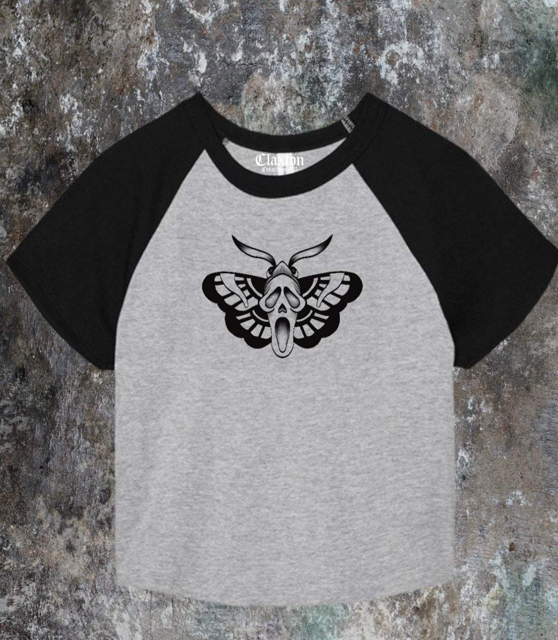 👻 SCREAMOTH — Women’s Micro-Rib Raglan Baby T-Shirt 🦋- Athletic Heather & Black Claxton Creations GB
