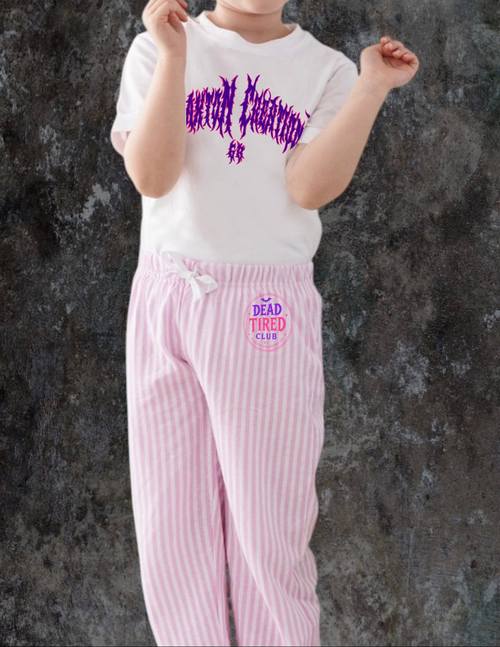 Dead Tired💀Pink Stripe cotton pjs set💖 Claxton Creations GB