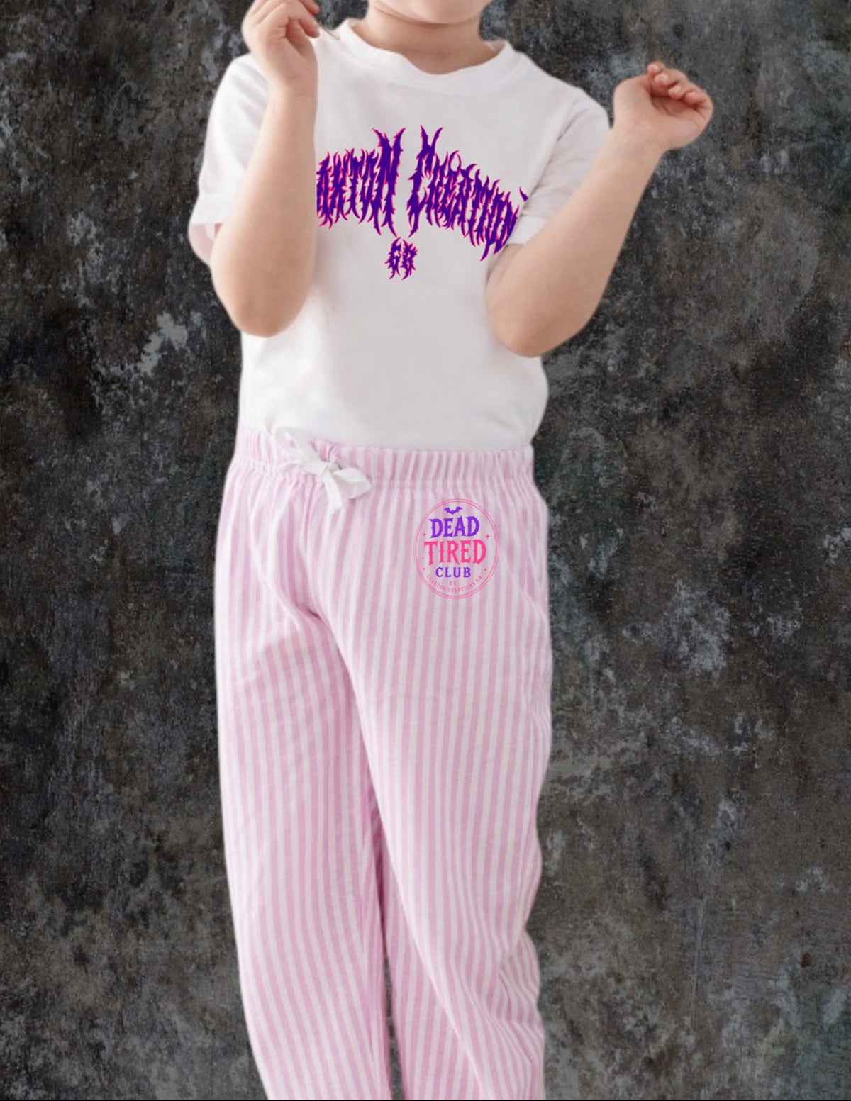 Dead Tired💀Pink Stripe cotton pjs set💖 Claxton Creations GB