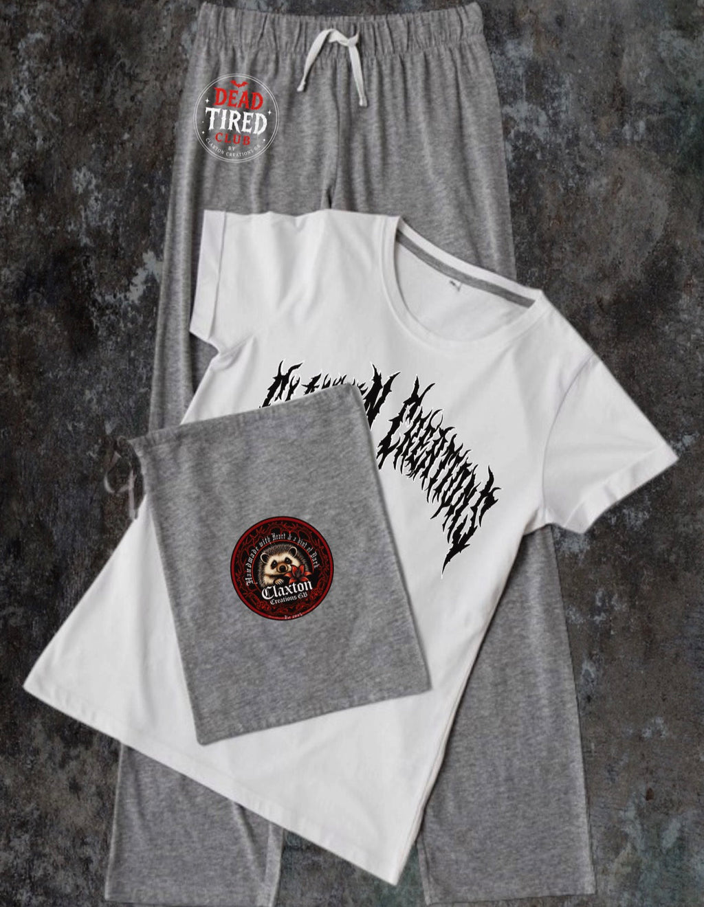 Claxton Creations 🖤 Dead Tired 💀 Heather Grey PJ Set 🩶 Claxton Creations GB