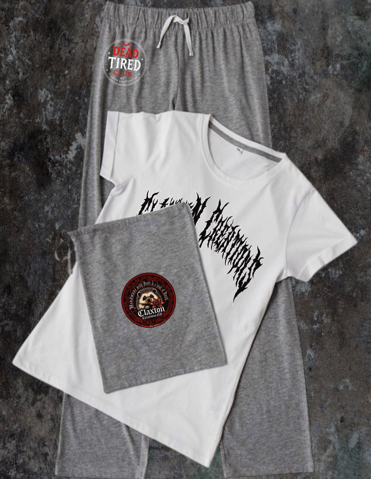 Claxton Creations 🖤 Dead Tired 💀 Heather Grey PJ Set 🩶 Claxton Creations GB