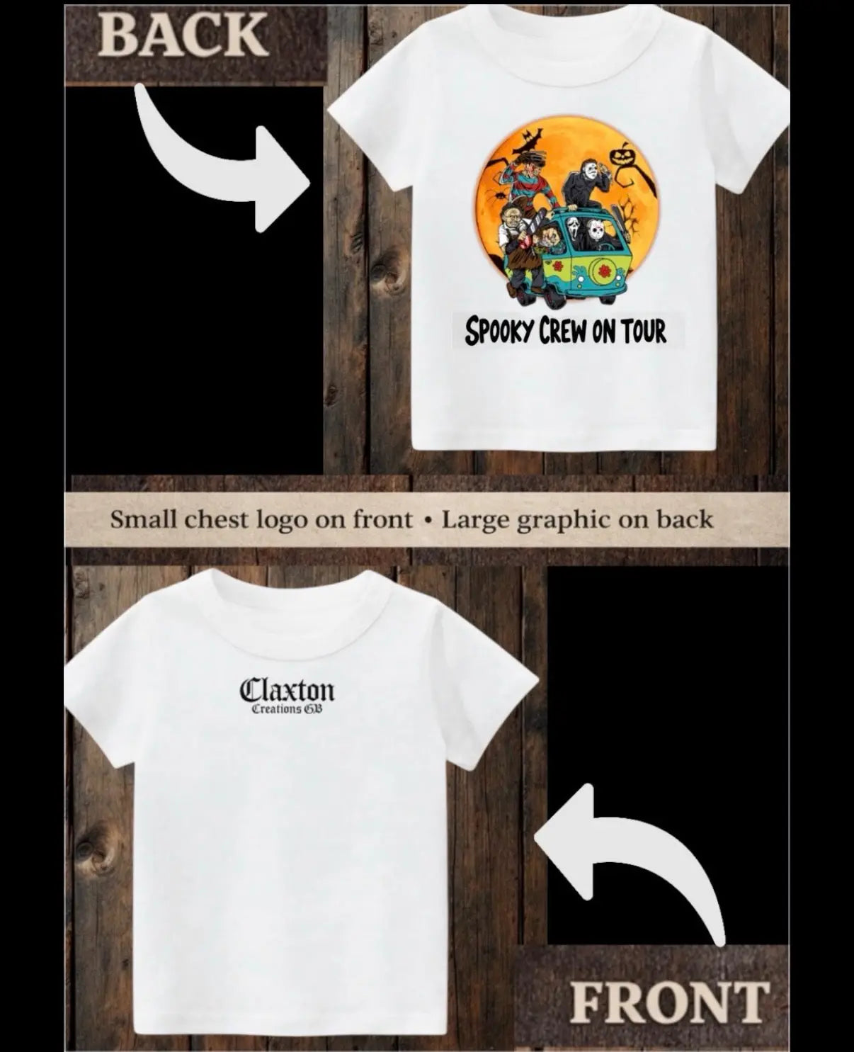 Tiny terrors- Spooky crew on tour-white Tee 🖤 Claxton Creations GB