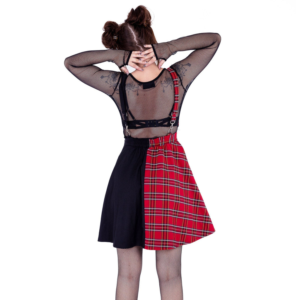 Heartless INTO THE VOID PINAFORE - BLACK/RED TARTAN Claxton Creations GB