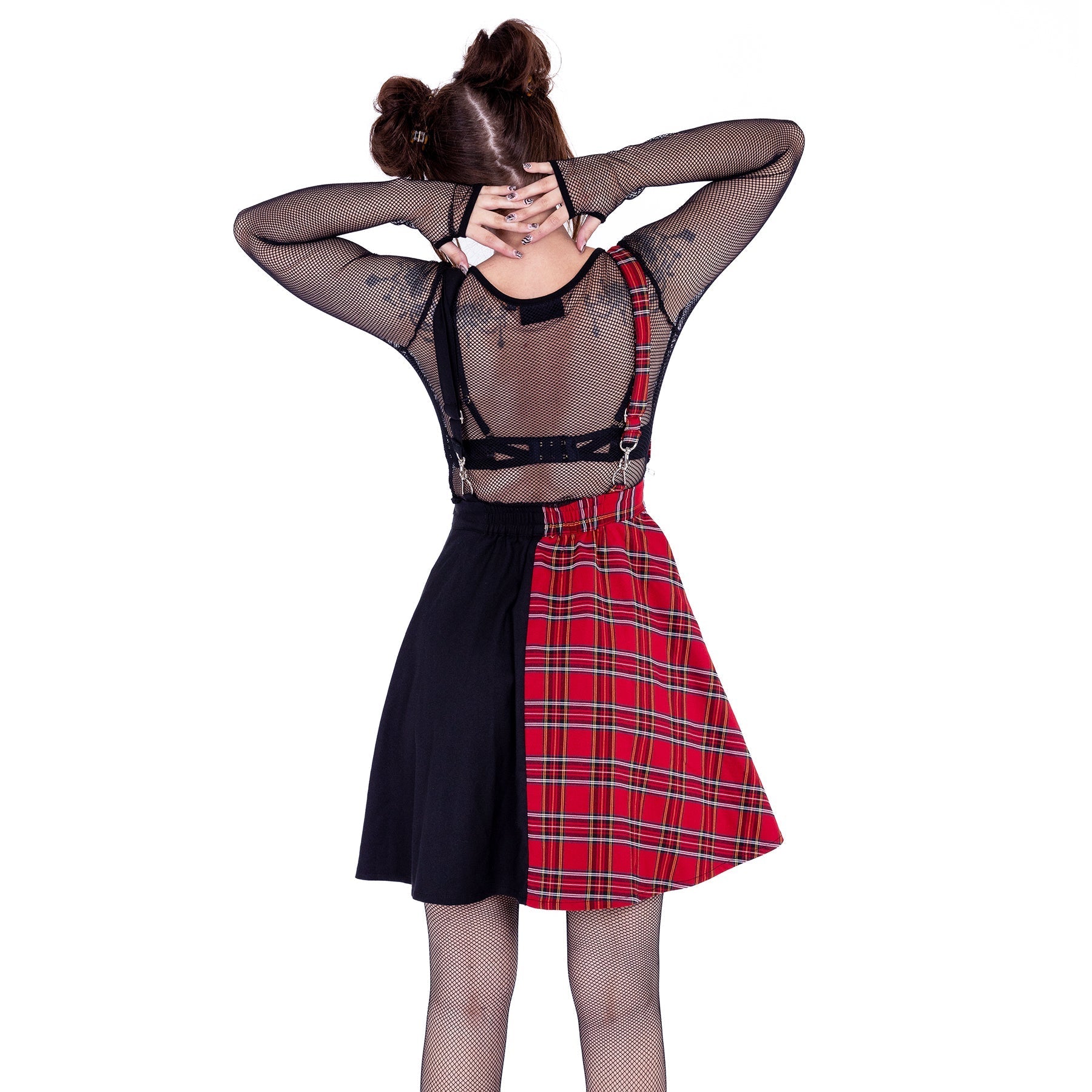 Heartless INTO THE VOID PINAFORE - BLACK/RED TARTAN Claxton Creations GB