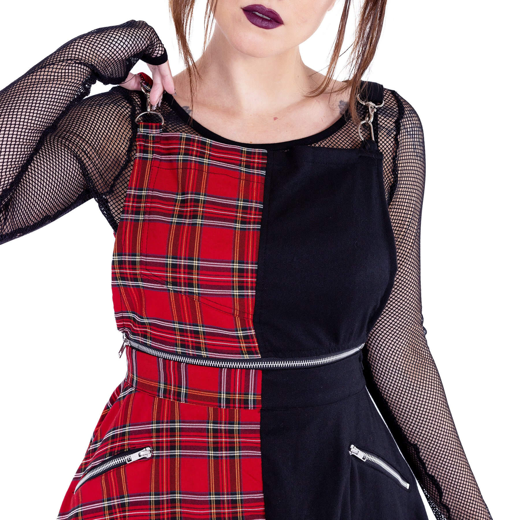 Heartless INTO THE VOID PINAFORE - BLACK/RED TARTAN Claxton Creations GB